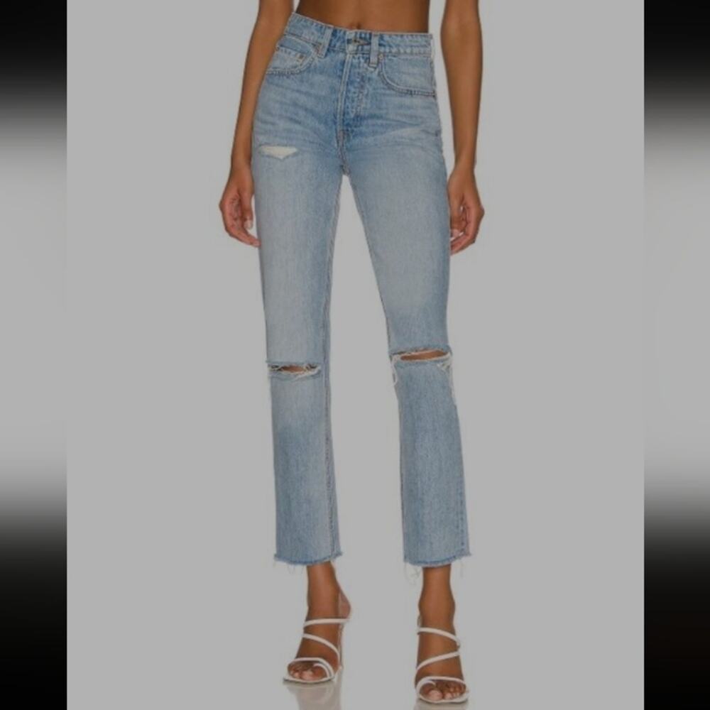NWT GRLFRND "Karolina" Distressed High Rise Straight Crop Jeans Size 28